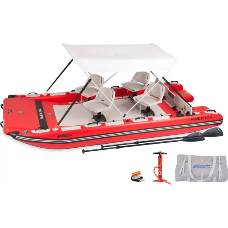  Sea Eagle FastCat14 Inflatable Catamaran Boat  Swivel Seat Canopy