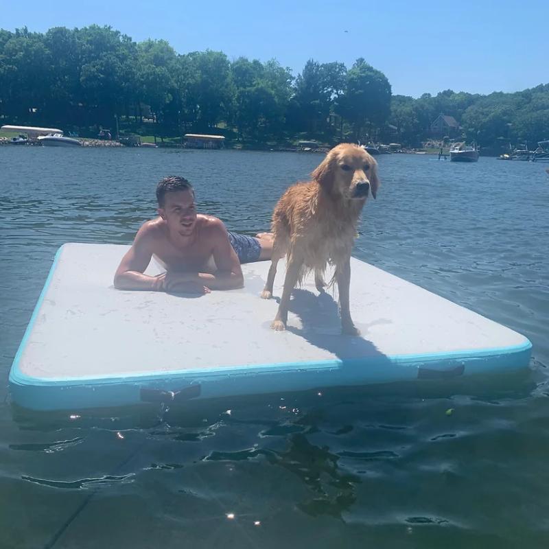 Paradise Pad Water Mat 6x8 Blue Lifestyle With Dog