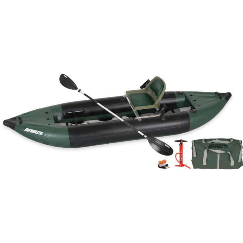 Sea Eagle 350FX Fishing Explorer Inflatable Fishing Boat Fishing Rig In Green Front View