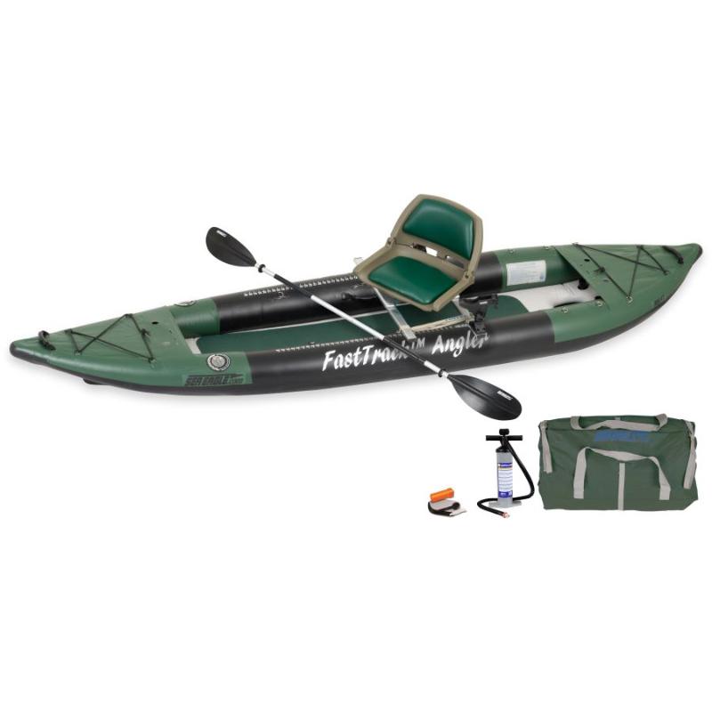 Sea Eagle 385 FTA Inflatable Fishing Boat Fishing Rig In Green Front View