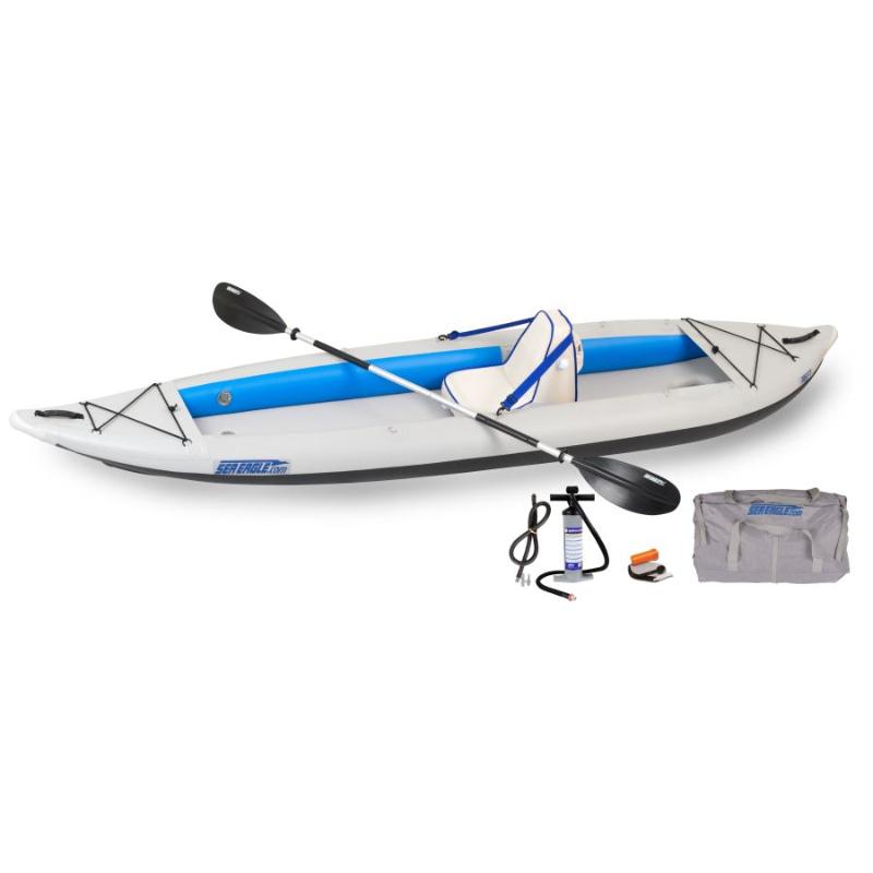 Sea Eagle 385FT Inflatable Kayak Deluxe Solo In White Front View