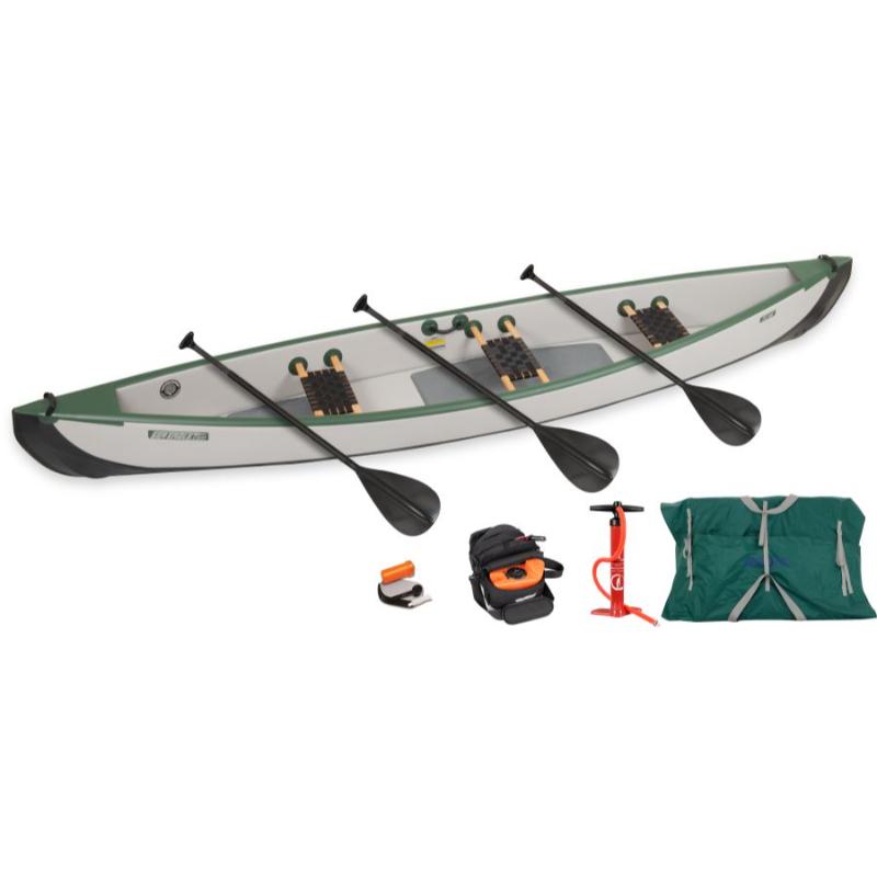 Sea Eagle TC16 Inflatable Canoe 3 Person Electric Pump In Gray Front View